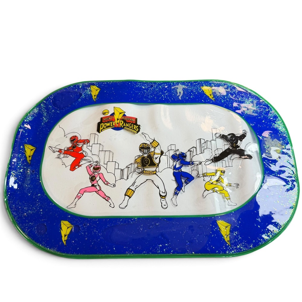 Vintage Mighty Morphin Power Rangers Liquid Glitter Placemat 90s Saban Retro
